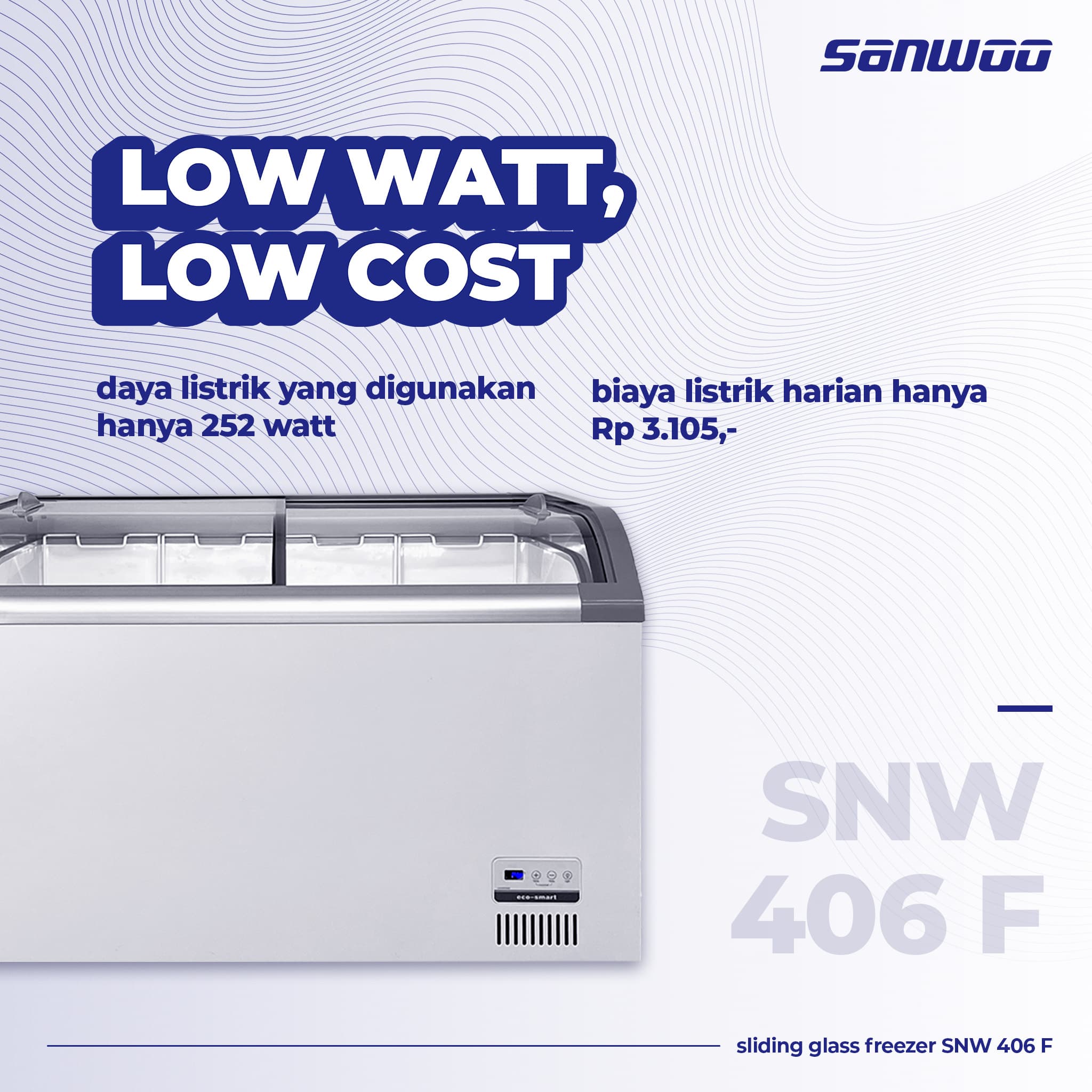 Sanwoo Sliding Glass Freezer SNW 406 F